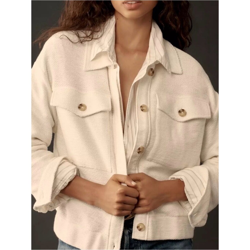 Anthropologie Cream Button-Front Jacket